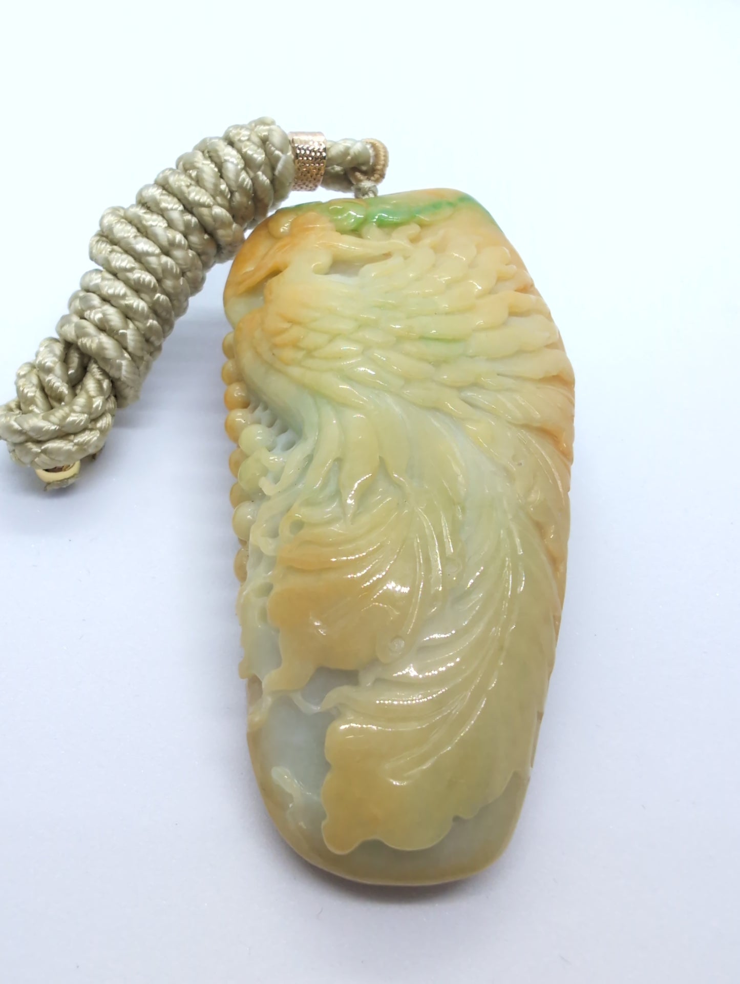 Yellow jadeite peacock pendant